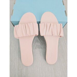 J Crew Menorca Scrunchie Strap Blush Pink Leather Slip On Slides Sandals 8.5